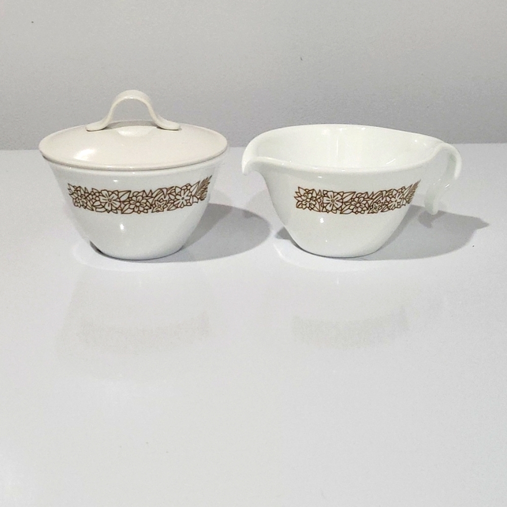 Vintage Corelle Woodland Brown Creamer & Sugar